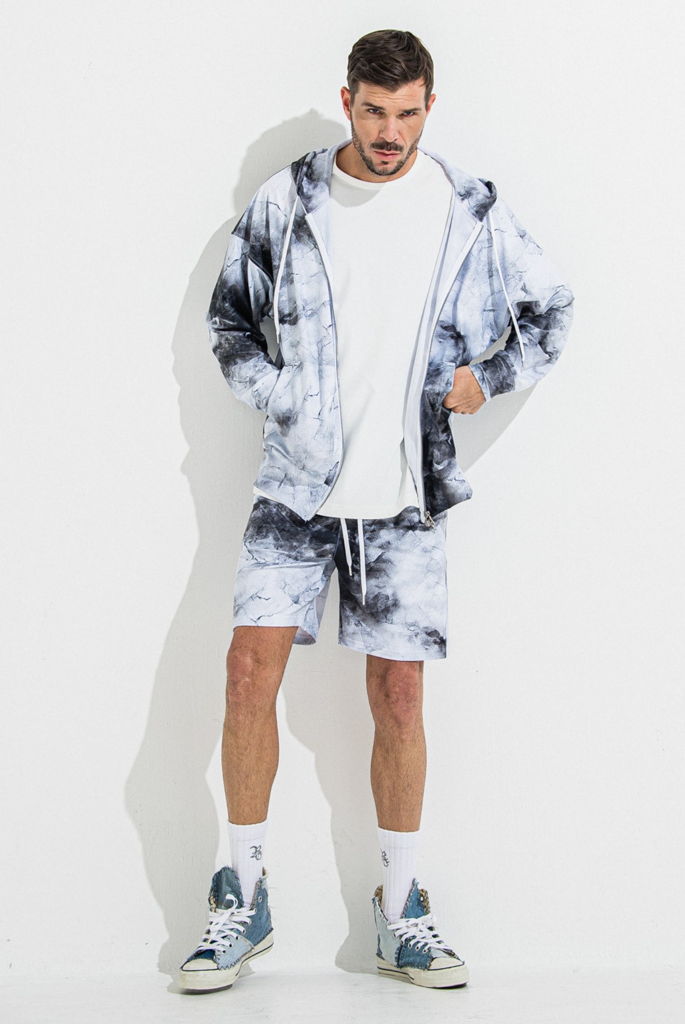 【ご予約受付中】RUSH OVER ZIPUP HOODIE RC36-C-001 パーカー ジップアップ ラッシュガード セットアップ / marble WHITE