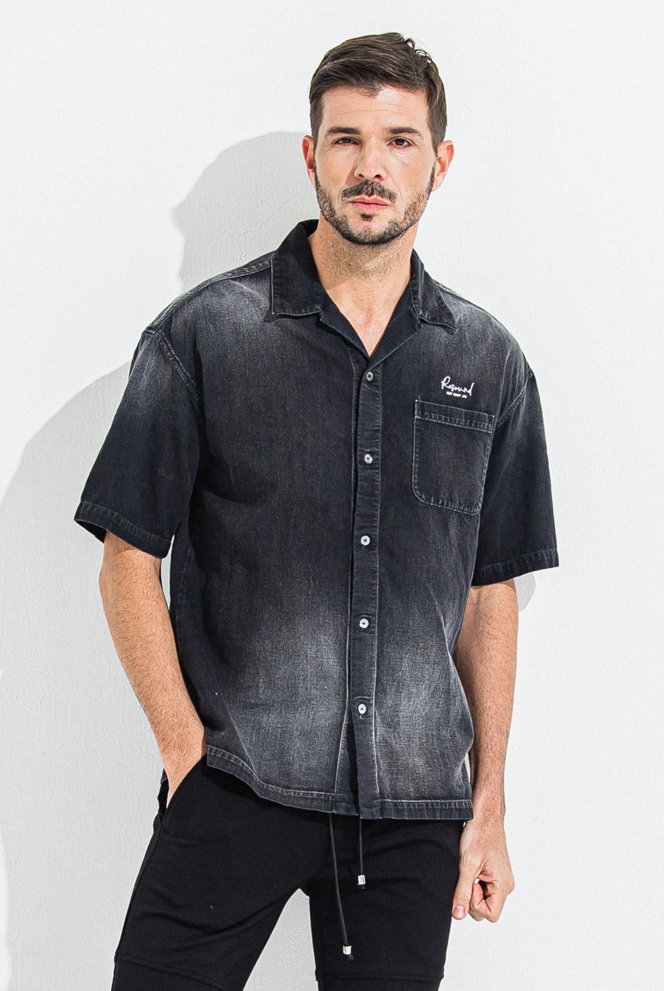 【ご予約受付中】ZACK HALF DENIM SHIRTS RC36-SH-003 シャツ デニム オープンカラー / BLACK