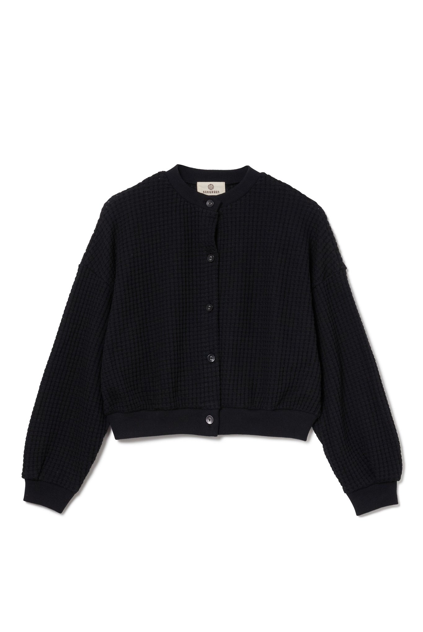 BIG WAFFLE CARDIGAN LSEA24A8649-M カーディガン ドロップショルダー ショート丈 日本製 / BLACK