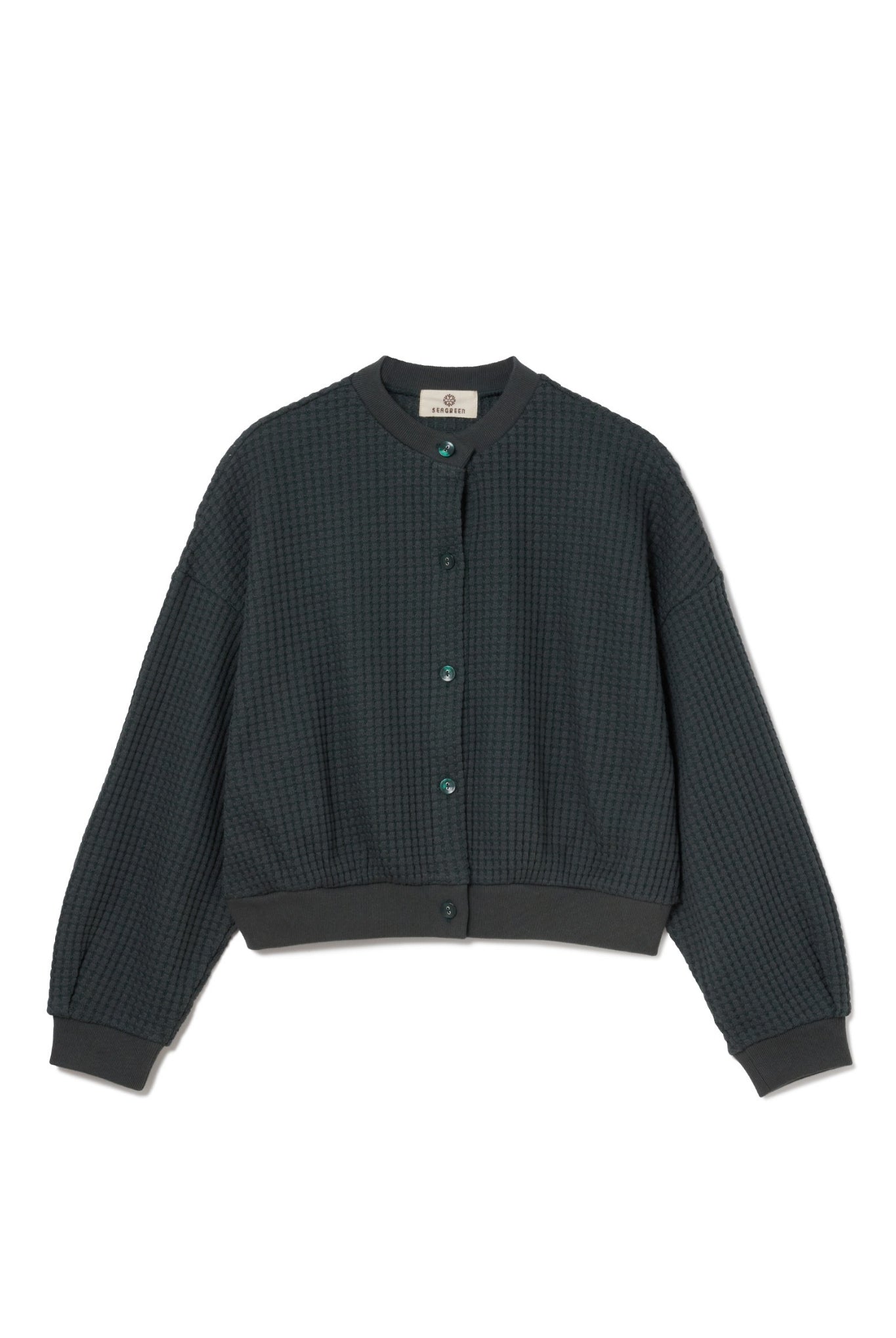 BIG WAFFLE CARDIGAN LSEA24A8649-M カーディガン ドロップショルダー ショート丈 日本製 / D.GREEN