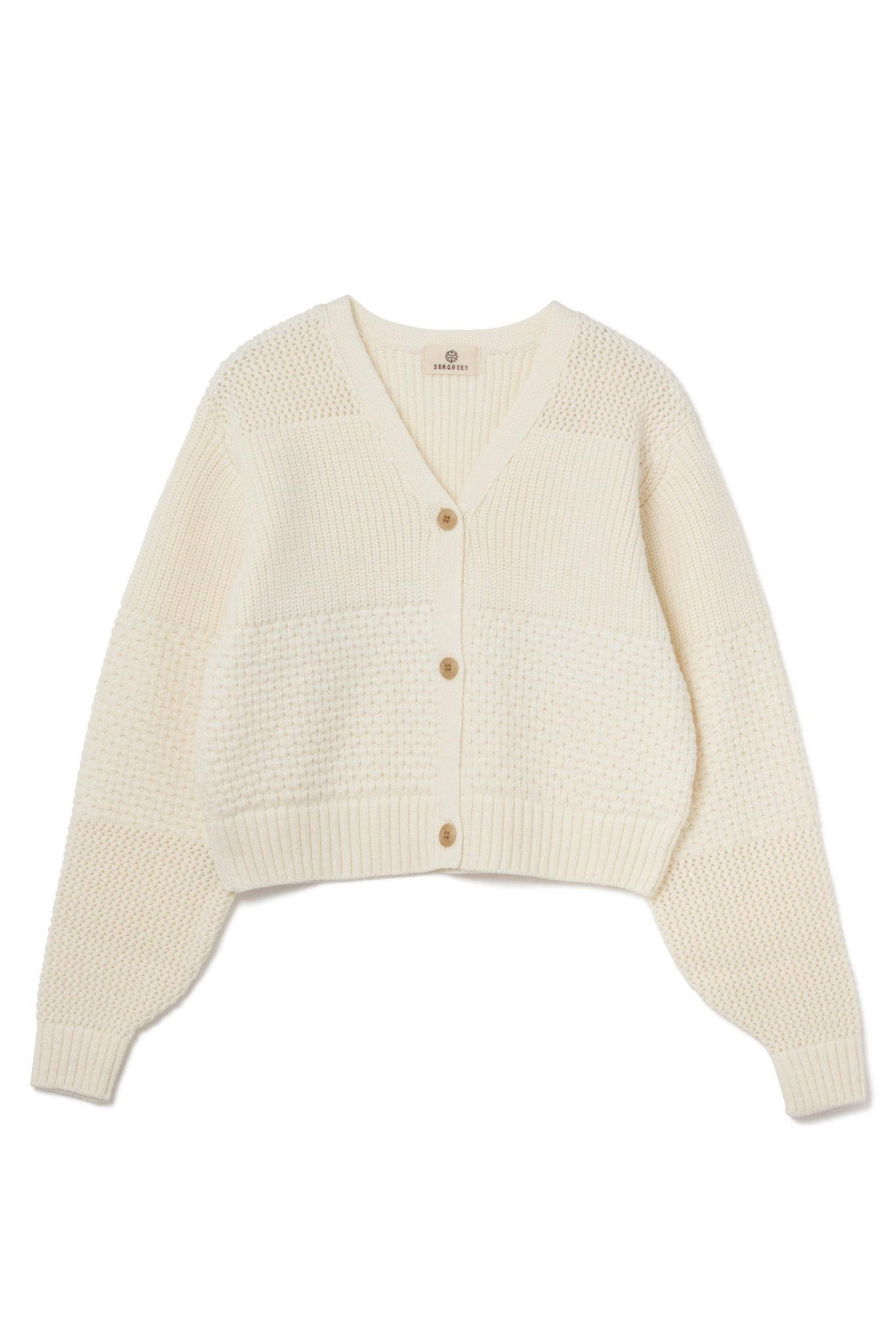 PATCHWORK KNIT CARDIGAN LSEA24A9619-K カーディガン ニット ウール 100% ショート丈 日本製 / IVORY