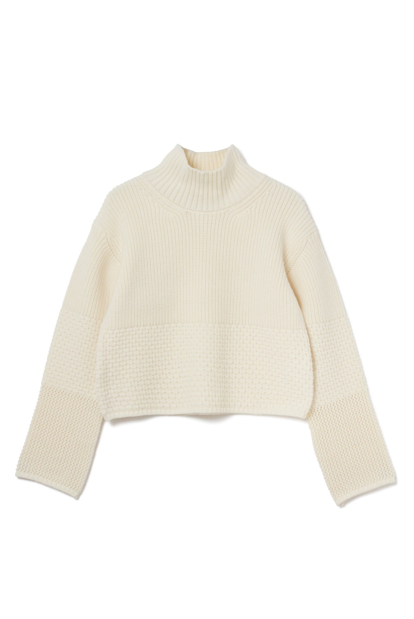 PATCHWORK KNIT PULLOVER LSEA24A9620-K ニット ハイネック ウール 100% ショート丈 日本製 / IVORY